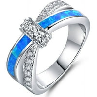 Plavi Opal CZ 18kt bijeli pozlaćeni ukršteni prsten