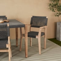 DecMode Vanjska trpezarijska stolica sa tkanim sjedištem i naslonom - Drvo-Set-tamno sive