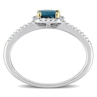 Carat T. G. W. plavi Topaz London i karatni dijamant 10kt dvobojni Zlatni jastuk zaručnički prsten