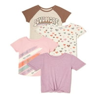 Garanimals Baby Girl & Toddler Girl grafički i Tie-prednji kratki rukav majica Multipack, 4-Pakovanje, veličine