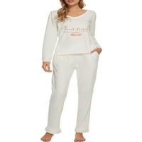 Unique Bargains ženska Noćna Odjeća sa pantalonama dugi rukavi kompleti pidžame za spavanje