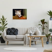 Stupell Industries prolio pasulj šaljiva mačka kuhinja životinja slika slika bijeli uokvireni umjetnički