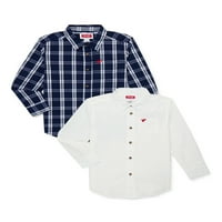 Wrangler Boys majica na dugmad sa dugim rukavima, 2 pakovanja, veličine 4 - & Husky