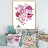 Designart 'Bouquet Of Pink Retro Flowers' Tradicionalni Uramljeni Platneni Zidni Print