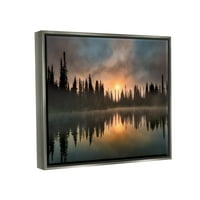 Stupell Industries Sunrise Lake Reflection Horizon Primorski fotografija Siva ploča Framed Art Print Wall