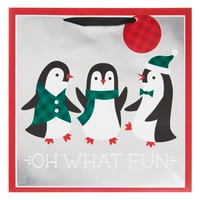 Božić Holiday Time Silver Oh What Fun Penguin Paper Gift Bag