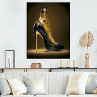 Designart Zlatni šampanjac visoka peta III platno zid Art