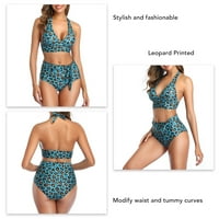 Halter bikini kupaći kostim, leopard tiskani Halter Top bikini donji setovi Prozračni viši struk dubok V