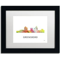 Zaštitni znak likovne umjetnosti 'Greensboro NC Skyline WB-1' platno Art Marlene Watson, bijeli mat, crni