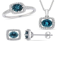 3-karatni T. G. W. Londonski plavi Topaz i karat T. W. Diamond 10kt Bijelo zlato 3-kom kvadratni Halo prsten,
