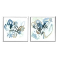 Stupell Industries Contemporary Blue Squiggle Composition Graphic Art White Framered Art Print Wall Art,
