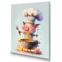 Designart slatka svinja sa Chef šeširom II platnena zidna Umjetnost