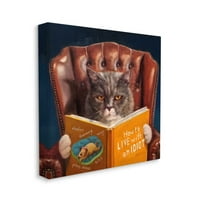 Stupell Industries ljuta mačka čita knjigu pasa Feline pet Humor platneni zidni umjetnički dizajn Lucia Heffernan, 17 17