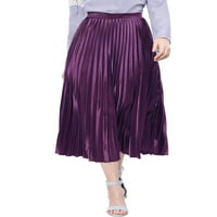 Unique Bargains ženska harmonika visokog struka Plisirana metalik Midi suknja a-line