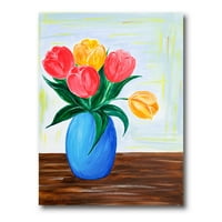Buket narandžastih i crvenih tulipana u vaznoj slici na platnu Art Print