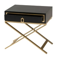 Baxton Studio Lilibet moderni Glam i Luxe Crni završni stol od drveta i zlata sa 1 ladicom
