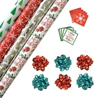 Holiday Time Premium Poklon Wrap Kit, Rolls Papir & Folija Poklon Wrap, Poklon Oznake, Poklon Lukovi, Crvena
