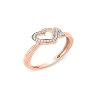 Imperial 1 10ct TDW dijamantski dvostruki srčani prsten od 10k ružičastog zlata