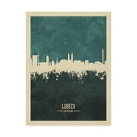 Zaštitni znak likovne umjetnosti 'Lubeck Njemačka Skyline Teal' platnena Umjetnost Michaela Tompsetta