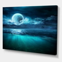 Designart 'romantični mjesec i oblaci nad dubokim plavim morem II' Nautički i obalni platneni zidni umjetnički Print