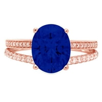 2.32ct ovalni rez simulirani plavi safir 18K ružičasti ružičasti zlato graviranje izjava godišnjica angažmana vjenčana prstena veličine 8.25