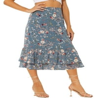 Unique Bargains ženska cvjetna elastična struka sa slojevitim Ruffle Hem Midi suknja