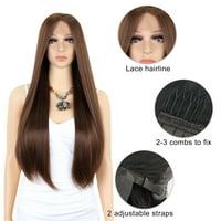 Unique Bargains Lace prednje perike duga ravna kosa za djevojku svijetlo smeđe 26