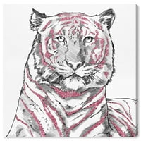 Wynwood Studio životinje Wall Art Canvas Prints 'Glitter Stripes Tiger PINK' mačke - Bijela, Pink
