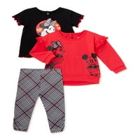 Disney Minnie Mouse džemper za djevojčice, majica i tajice, 3-dijelni komplet odjeće