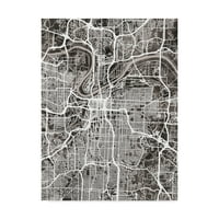 Zaštitni znak likovne umjetnosti 'Kansas City Missouri karta grada Crna' platnena Umjetnost Michaela Tompsetta