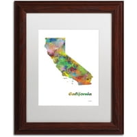 Zaštitni znak Likovna umjetnost državna karta Kalifornije-1 Umjetnost platna Marlene Watson, bijeli mat, drveni okvir