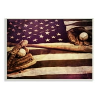 Stupell Industries zastave sa prugama zvijezde bejzbol rukavica sportski motiv drveni zid Art, 10, dizajn Daniel Sproul
