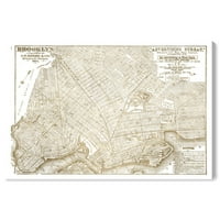 Wynwood Studio mape i zastave Wall Art Canvas Prints 'Brooklyn Map White and Gold' mape američkih gradova - zlato , bijelo