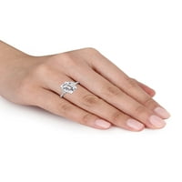 Carat t.g.w. Smaragdno rezan bijeli Topaz i dijamant-akcent Sterling Silver Vintage Halo Angažman prsten