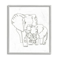 Stupell Industries Elephant Family Holding Trunks Minimal Linework Grey Framed, 14, Dizajn ziwei Li