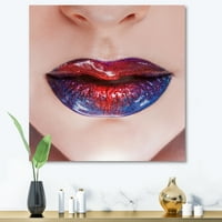 Designart 'lijepe ženske usne s crvenim i plavim ružem' moderni platneni zidni umjetnički Print