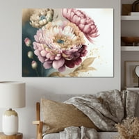 Dizajnerska ružičasta i zlatna zinnia cvijeće i platnena zidna umjetnost