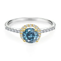 Gem Stone King srebrna i 10k žuti zlatni prsten Perzijski plavi moissinite stvorio Sapphire
