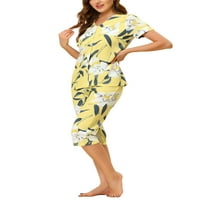 Unique Bargains ženski cvjetni V-izrez sa dugmetom za prednji Salon pidžama Set