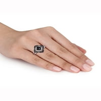 1-karatni T. W. crno-bijeli dijamantski srebrni Halo koktel prsten