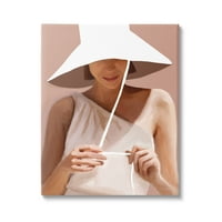Stupell Industries Warm Summertime portret žena bijeli šešir za sunce 30, dizajn Kamdon Kreations