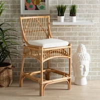 Bali & pari Rose moderna boemska bijela tkanina tapacirana i prirodna stolica od braon ratana