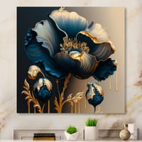 Designart Duboko Plavo I Zlato Jedan Cvijet V Platno Zid Art