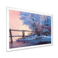 Most Vijugave Rijeke Sa Zimskim Pejzažom Uokvirio Sam Slikarstvo Platno Art Print