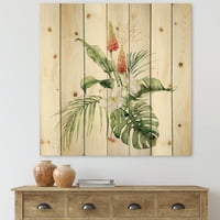 Designart' Tropical Bouquet With Plumeria Lupine palmino lišće ' tradicionalni Print na prirodnom borovom