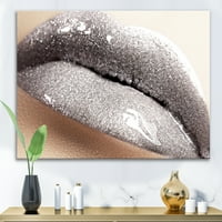 PRONAĐEDITET Kružnica ženskih usna sa blistavim srebrnim modernim platnenim zidnim umjetničkim otiskom