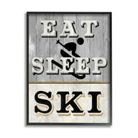 Stupell industrije jedu skijanje u snu rustikalni znak grafička Umjetnost Crni uokvireni umjetnički Print zidna umjetnost, dizajn Livi Finn
