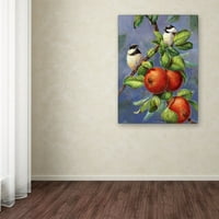 Zaštitni znak likovne umjetnosti 'Chickadees i jabuke 2' platno Art Wanda Mumm