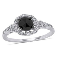 Miabella Carat T. W. crno-bijeli dijamant 14k filigranski zaručnički prsten od bijelog zlata