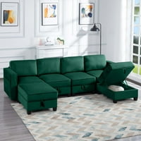 Aukfa 116 baršunasti kauč za odlaganje za dnevni boravak, Modularni spavač Sofa u obliku slova U, zelena